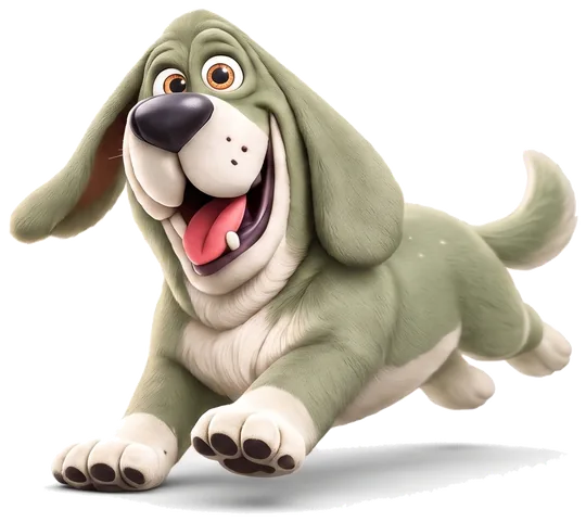 Wobby, a floppy-eared sage-green bloodhound mid-zoomies