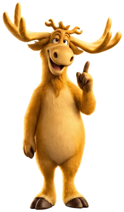 Bobby, a tall golden moose with mighty antlers