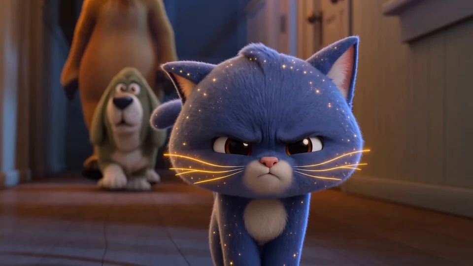 Whiskers leading Bobby and Wobby down a dark hallway on a case