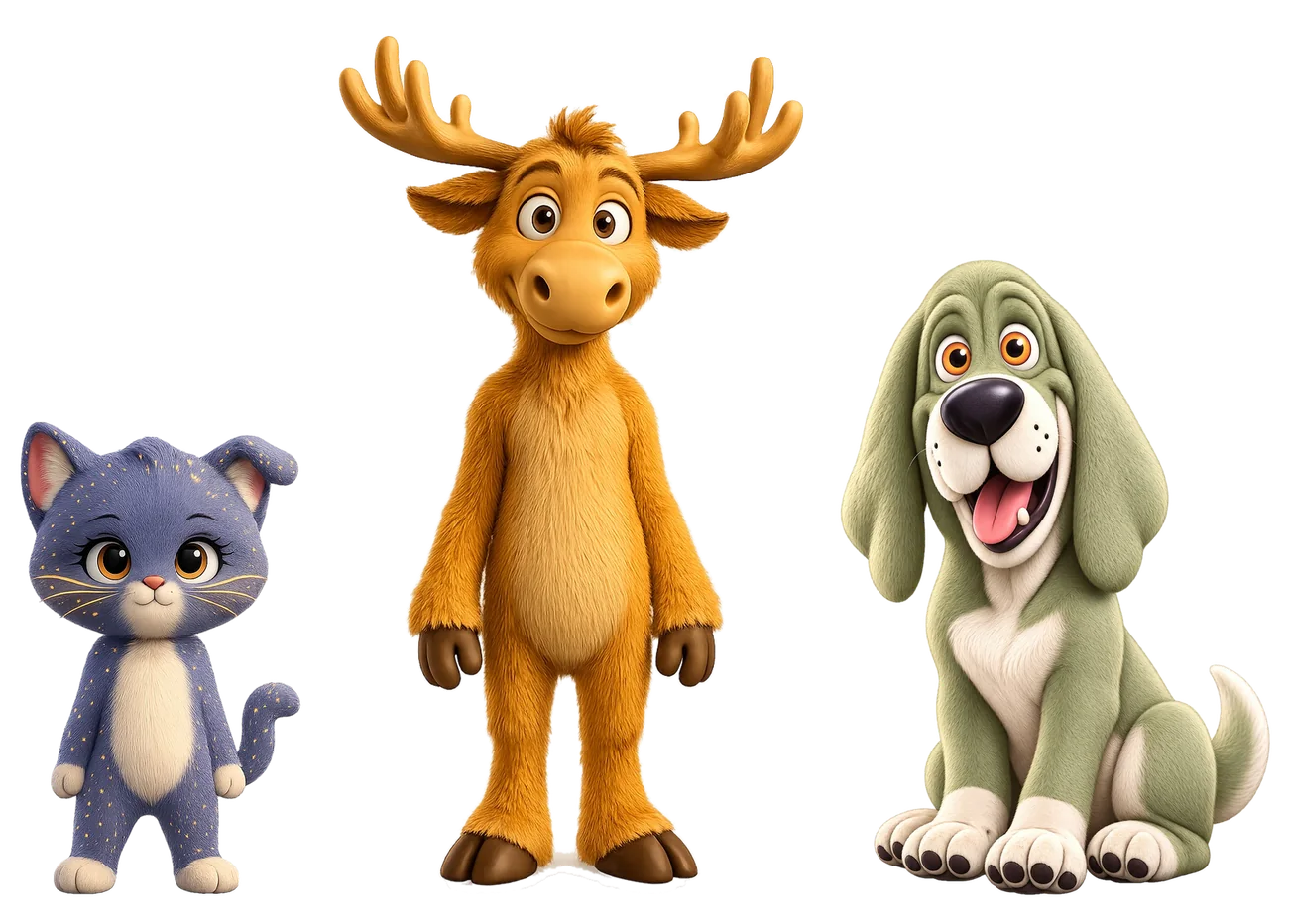 Bobby, Wobby and Whiskers standing together, glows charged